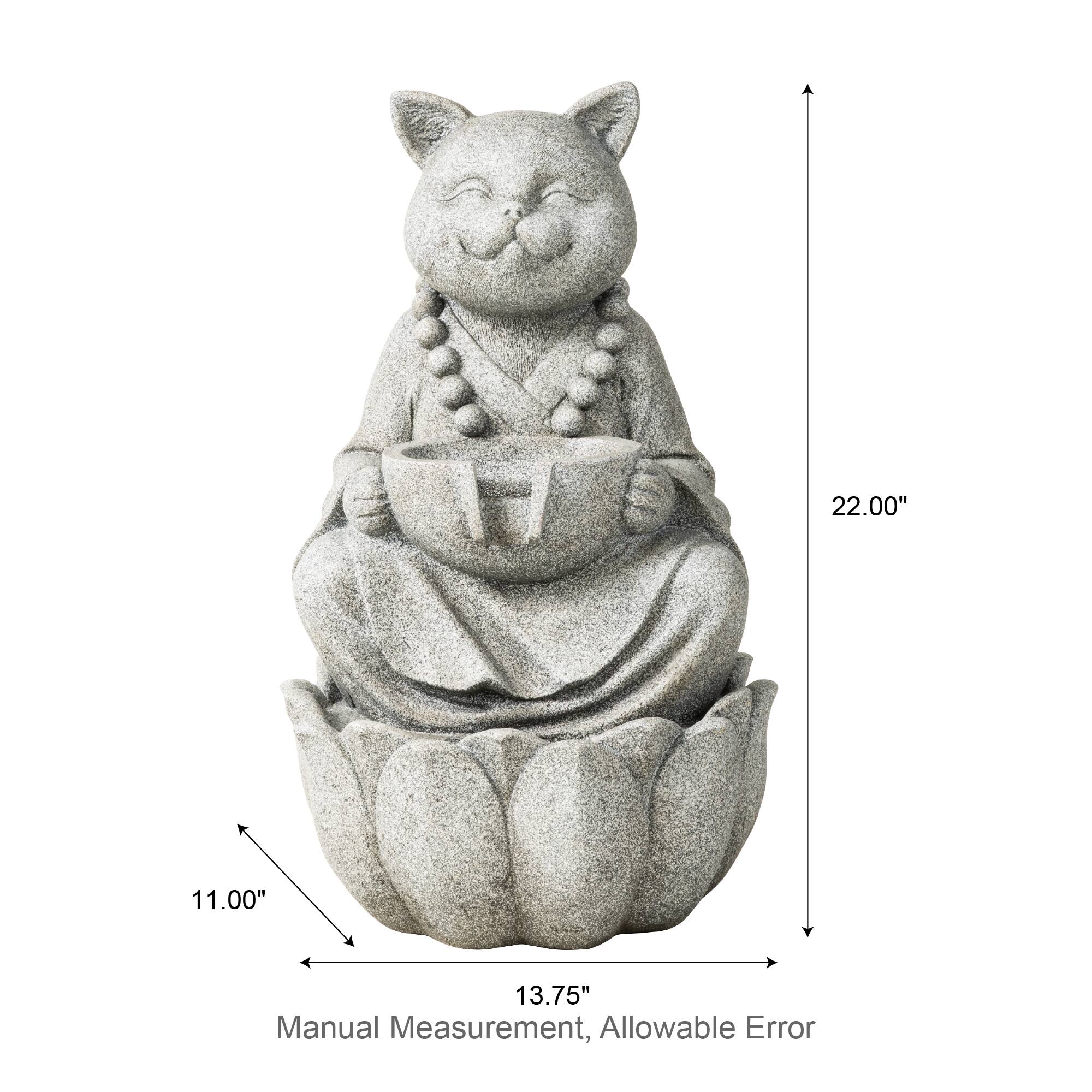 Glitzhome® 21.75" Zen-Style LED 2-Tier Concrete Cat Outdoor Fountain
